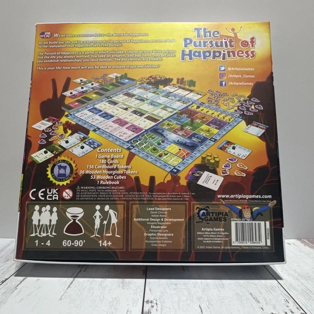 Artipia Games The Pursuit of Happiness Board Game 1-4P Ages 14+ 2022 Award